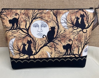 Halloween Moon Cat Zippered Pouch Large