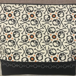 Funky Skull & Bone Zippered Pouch Large *White-Black-Orange