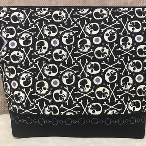 Funky Skull & Bone Zippered Pouch Large *Black -White-Purple