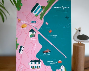 Newlyn Map Print | Cornish Print | Map Illustration | Newlyn Harbour | Bright Wall Art