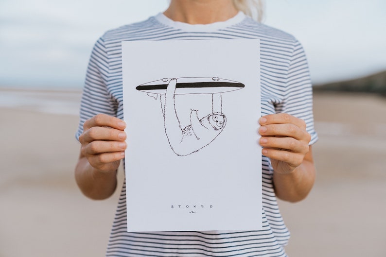 Surfer Sloth Print image 1