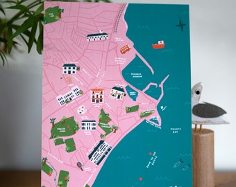 Penzance Map Print | Cornish Print | Map Illustration | Bright Wall Art