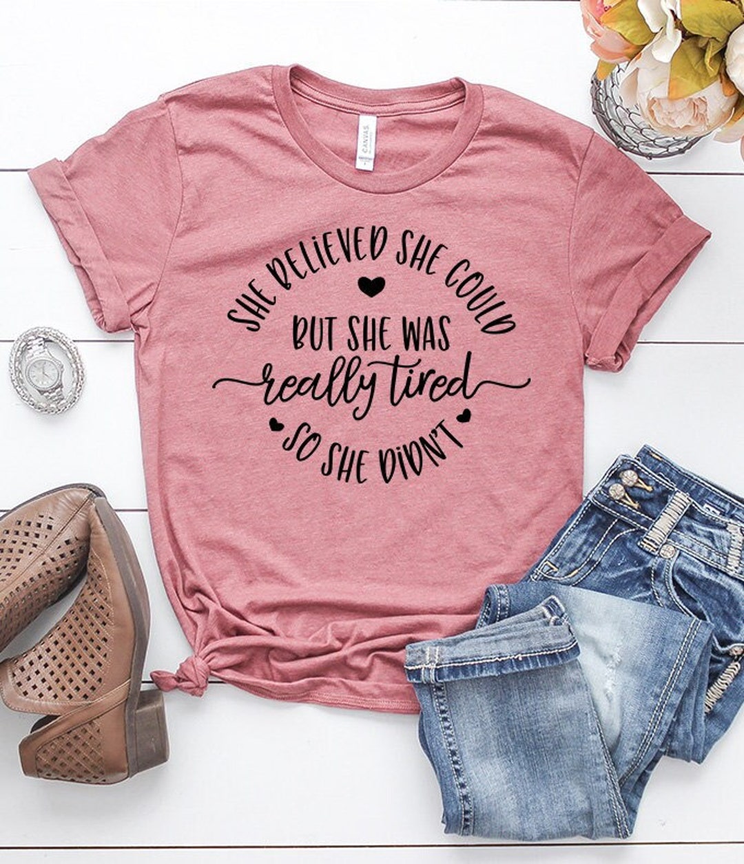 YourTops Women's Funny Mom T-Shirt: 'She Believed She Could But Then Her Kid Wanted A Snack' | Humorous Cotton Tee For Moms
