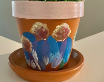 Coneflower Purple Hand Painted Terra Cotta 8” Flower Pot