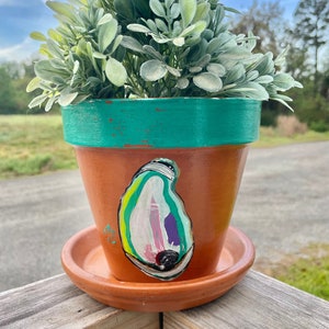 Abstract Oyster Flower Pot Hand Painted Terra Cotta image 1