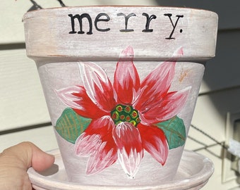 Poinsettia Flower Pot Christmas Flower Pot Hand Painted Personalized Gift