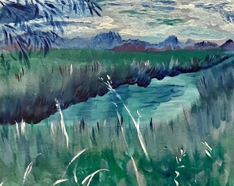 Lavendar Blue Marsh Painting