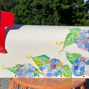 Hortensie Briefkasten Handgemalter weißer Standard Briefkasten