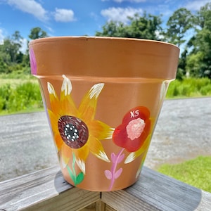 This Wildflower Hand Painted 8 Terra Cotta Flower Pot Planter image 1