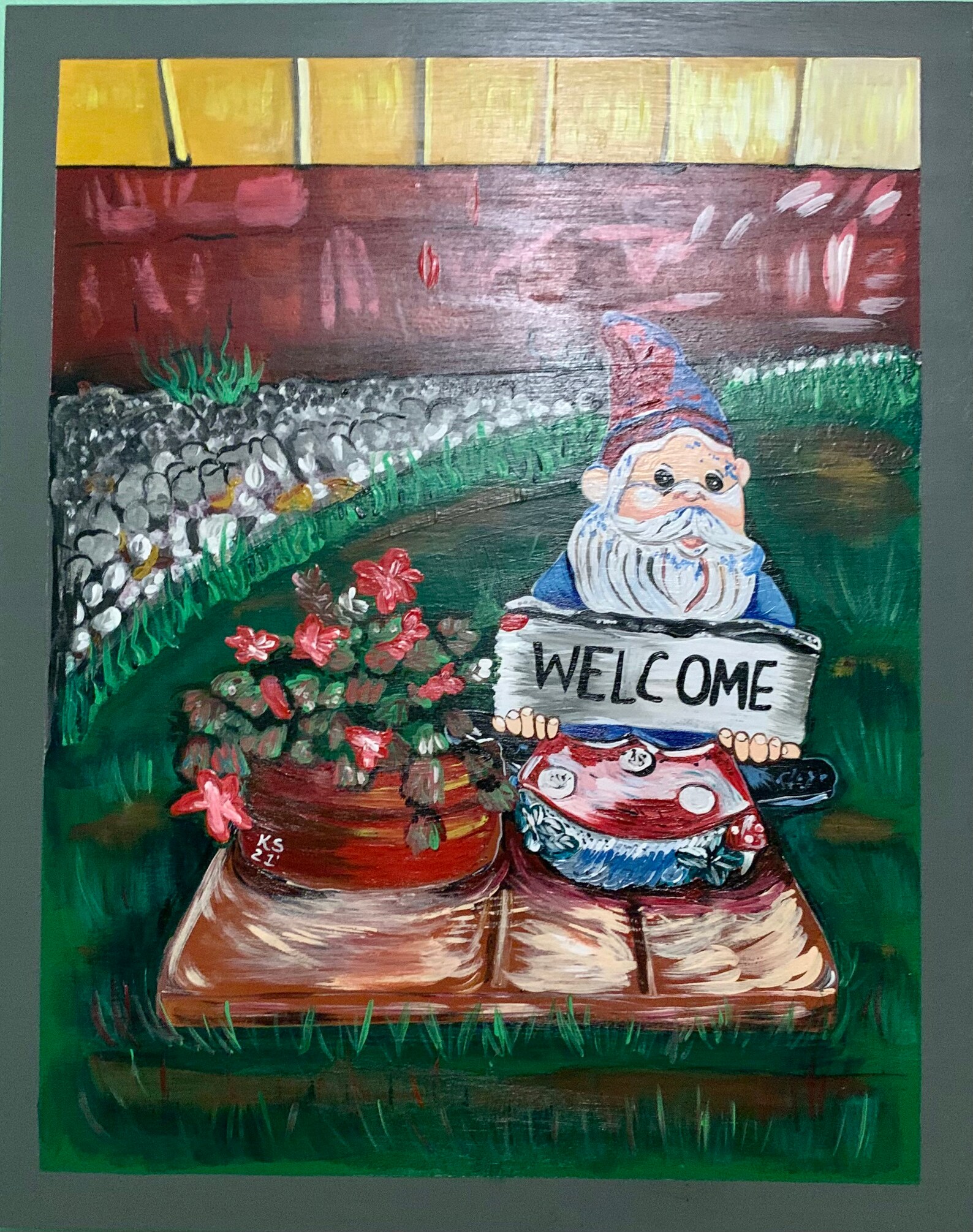 Garden Gnome Painting Acrylic on 16 by 20 Panel Etsy