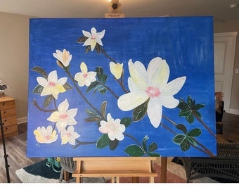 Pintura Magnolia de 36" por 48" en lienzo envuelto en galería