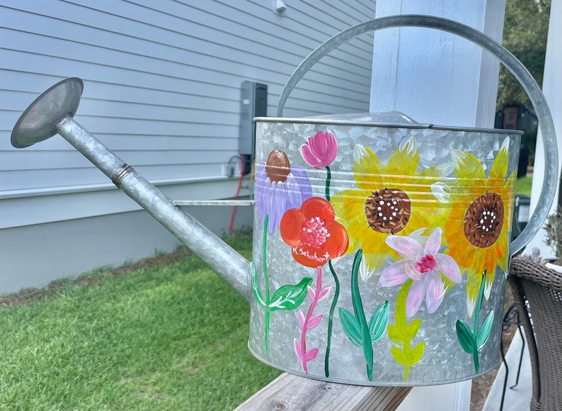 Painted Wildflower Watering Can 2 Gallon Galvanized Personalized Gift image 1