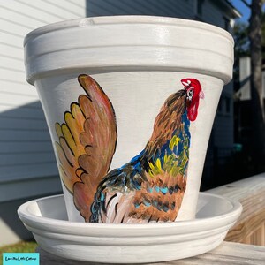 Hand Painted Chicken Flower Pot image 2