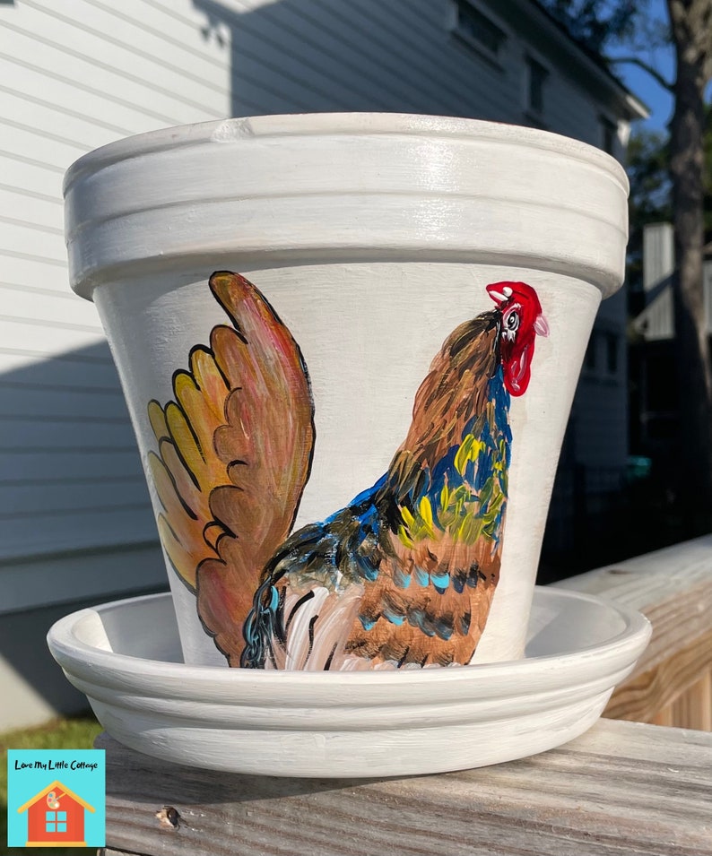 Hand Painted Chicken Flower Pot image 1