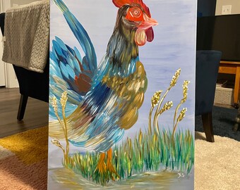 Coastal Rooster Painting 24” by 36” Acrylic on Gallery Wrapped Canvas