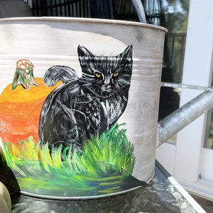Scary Painted Cat Halloween Watering Can image 1