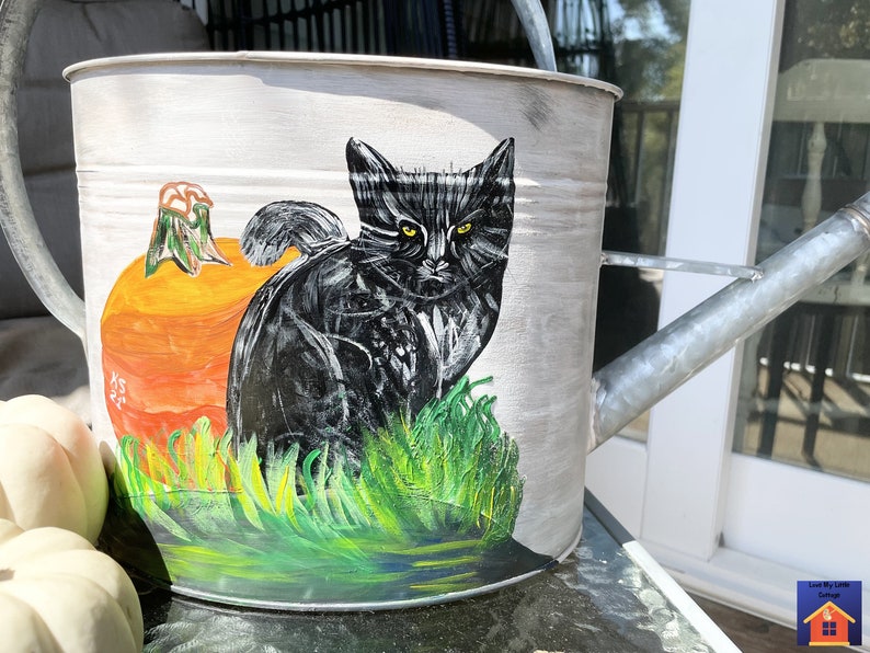 Scary Painted Cat Halloween Watering Can image 1
