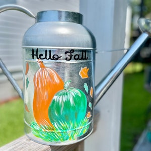 Hello Fall Pumpkin Painted Watering Can 2 Gallon Galvanized image 6