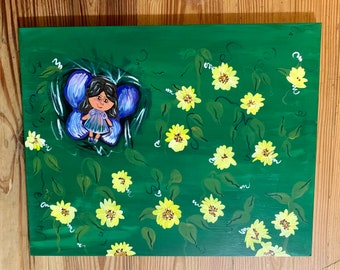 Abstract Fairy Art Painting on a 16” by 20” Birch Board.