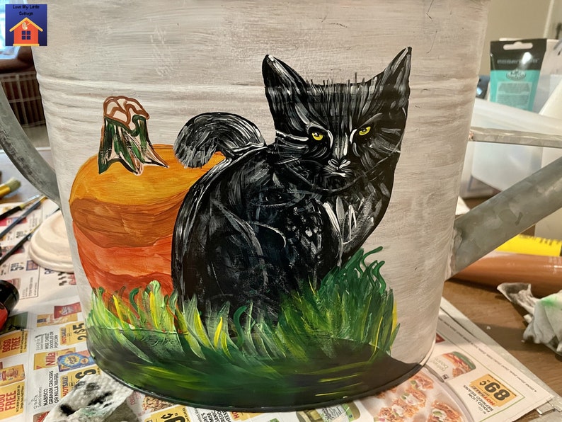 Scary Painted Cat Halloween Watering Can image 2
