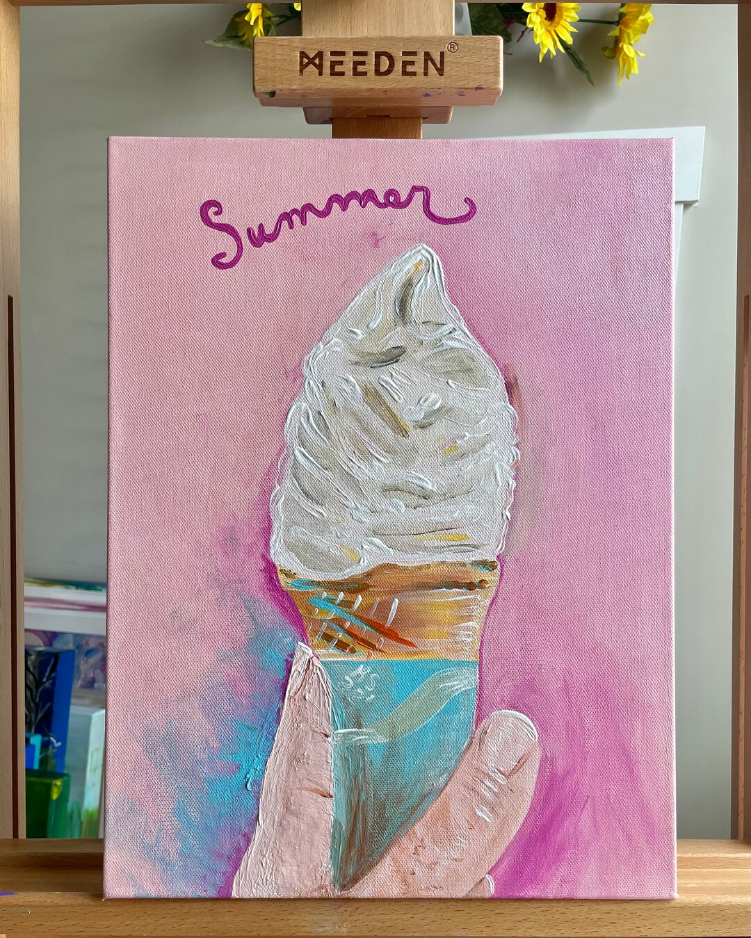 Summer Ice Cream Cone Painting 12” by 16” Painted in Acrylics on ...