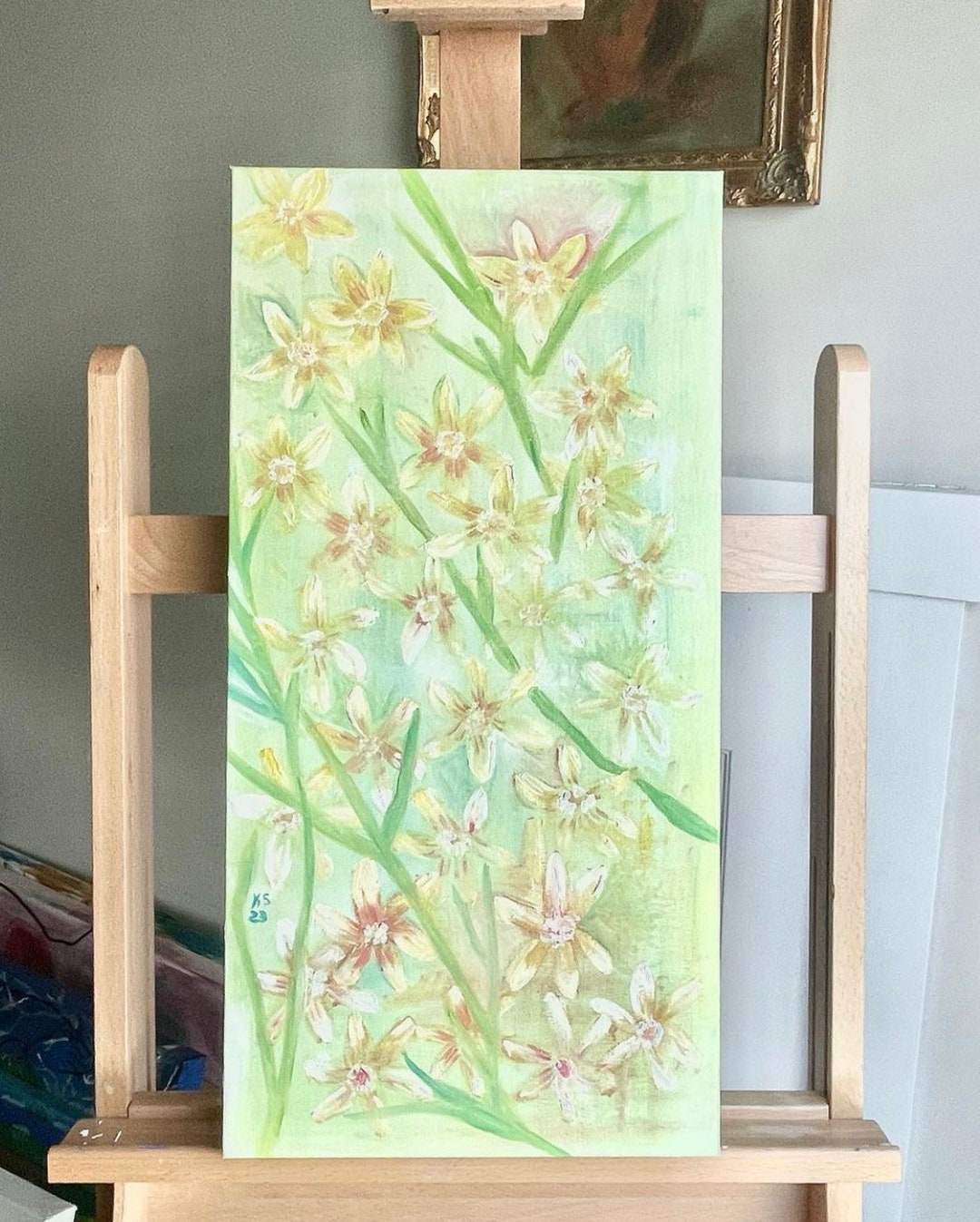 Yellow Jasmine Flower Painting in Oils on 12 by 24 Gallery Etsy