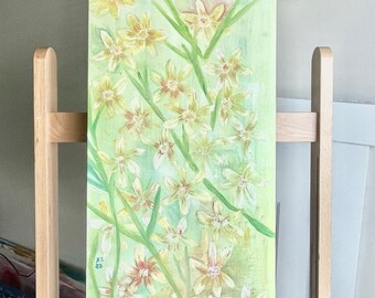 Yellow Jasmine Flower Painting in Oils on 12” by 24” Gallery Wrapped Canvas-Ready to Hang