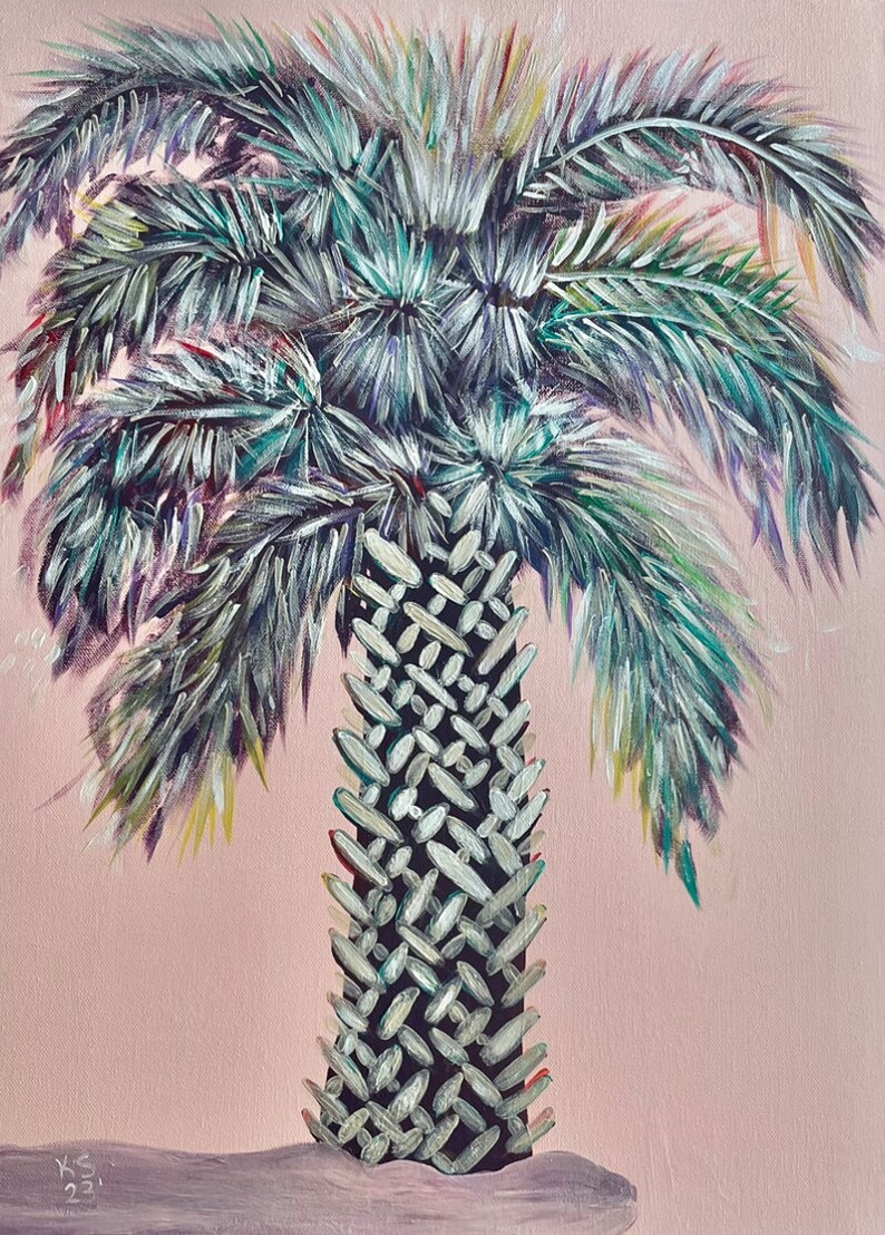 Palmetto Tree Painting Original 18 by 24 or 24 by 36 on pink