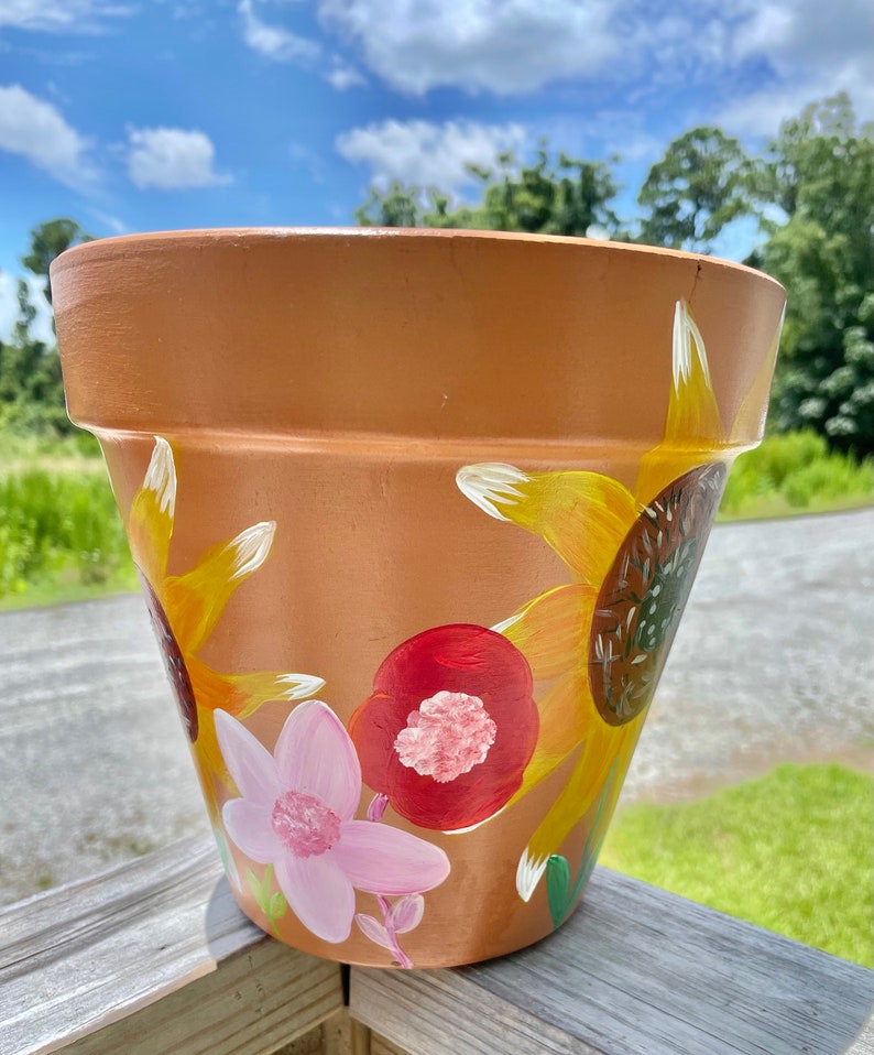 This Wildflower Hand Painted 8 Terra Cotta Flower Pot Planter image 2