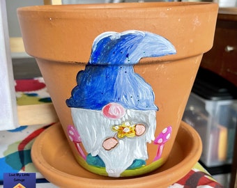 Gnome Painted 6" Terra Cotta Flower Pot Hand Painted Personalized Gift