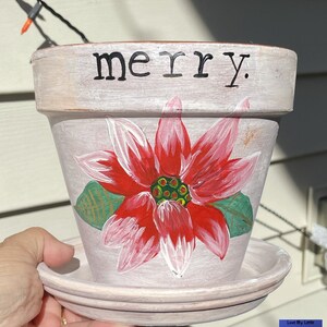 Poinsettia Flower Pot Christmas Flower Pot Hand Painted image 4