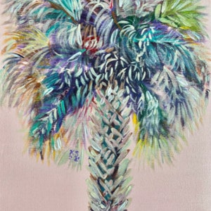 Palmetto Tree 8” by 10”Signed Print of Original Acrylic Painting- Matted in an 11” by 14” Black Mat