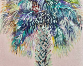 Palmetto Tree 8” by 10”Signed Print of Original Acrylic Painting- Matted in an 11” by 14” Black Mat