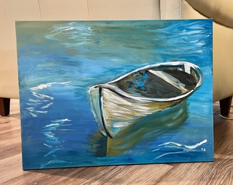 Kiss the Girl Boat Painting 18" por 24" Original en lienzo envuelto en galería