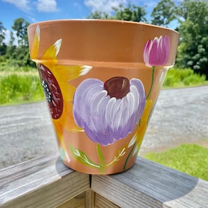 This Wildflower Hand Painted 8 Terra Cotta Flower Pot Planter image 3