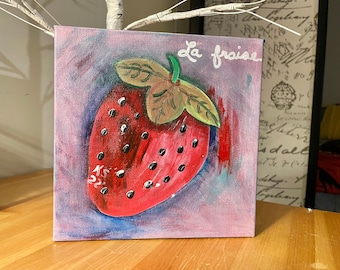 Vine Ripe Strawberry Painting 8” Acrylic Gallery Wrapped Canvas