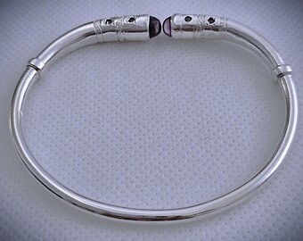 Bracelet Jonc Femme Argent Massif 950 - Avec Zircons Bleus, Marque Vangovango, Neuf Avec étiquettes
