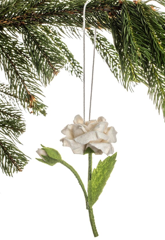 Felt Ornament, White Rose, Felt Christmas Ornament, Felt Flower Ornament
