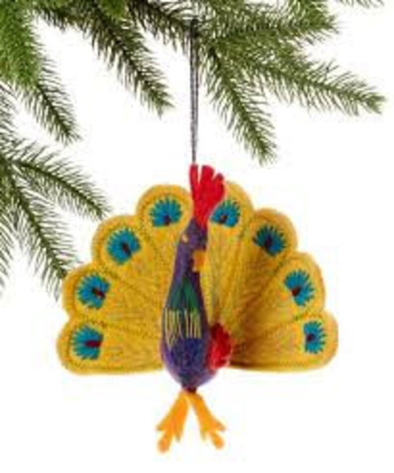 Yellow Proud Peacock Felt Ornament Felt Christmas Ornament
