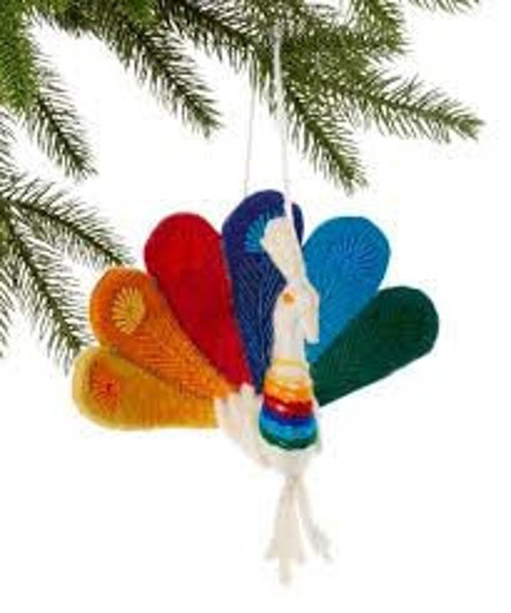 Yellow Proud Peacock Felt Ornament Felt Christmas Ornament