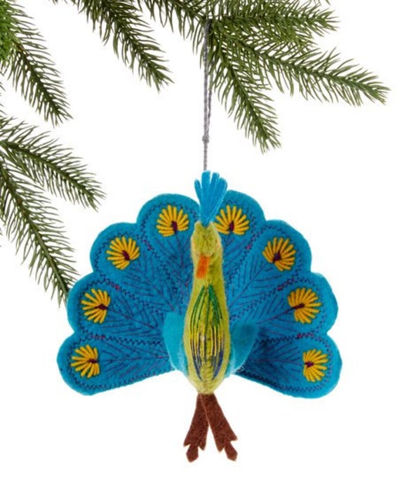 Yellow Proud Peacock Felt Ornament Felt Christmas Ornament