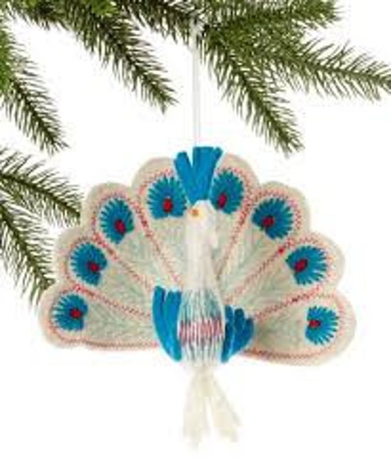 Yellow Proud Peacock Felt Ornament Felt Christmas Ornament