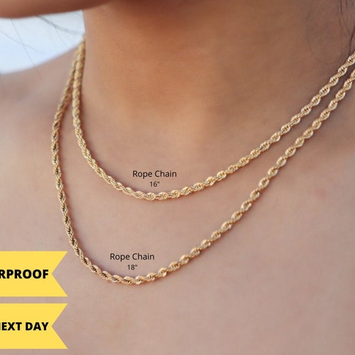 3MM Gold Rope Chain Necklace for Woman 