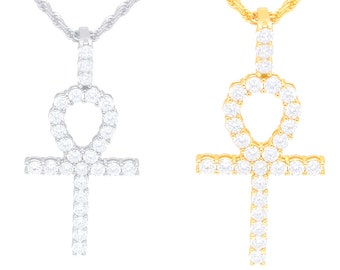 14K White Gold Finish Diamond Ankh 