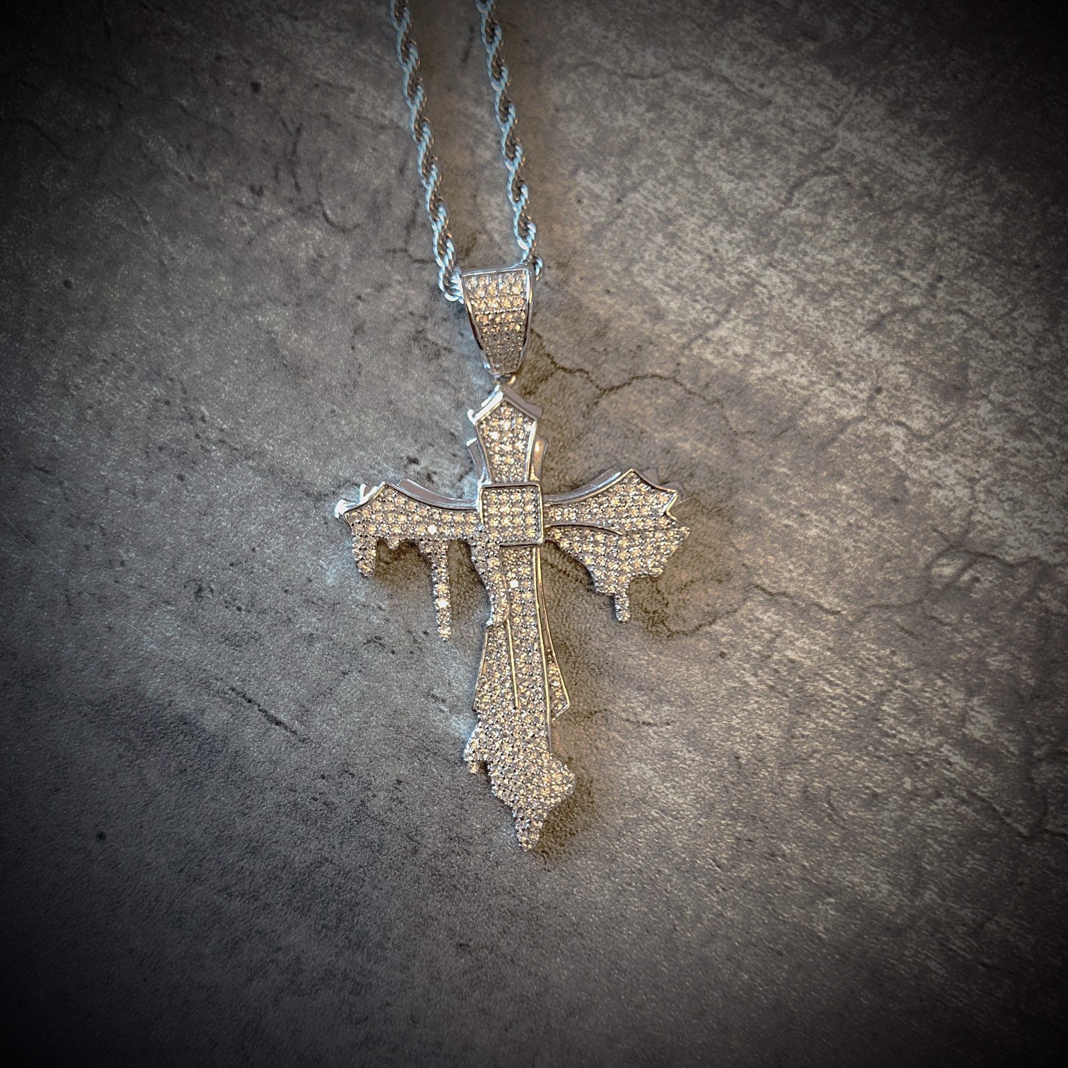 Fully Iced Out Two Tone Dripping Cross Necklace Fully Iced Out Two Tone Dripping Cross Necklace