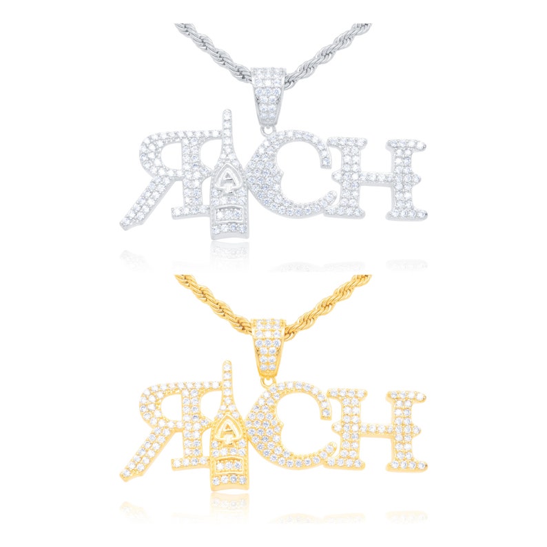14K Rich Life Pendant handset lab diamonds with rope chain