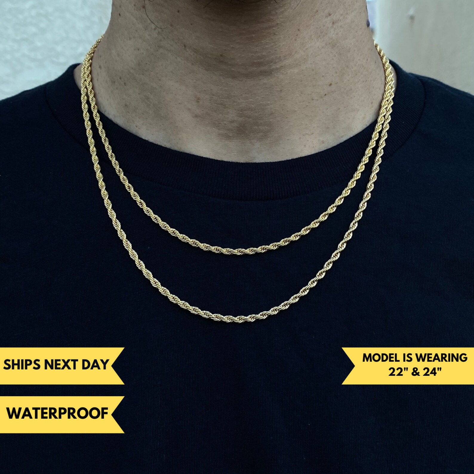 14k Gold Rope Chain Necklace Stainless Steel Necklace Men Etsy