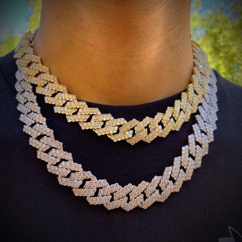 ICED OUT Bling Prong Miami Rhinestone Cuban Link Necklaces Chain Full Crystal Clasp Hip Hop Necklace Bracelet Mens Birthday gift for him