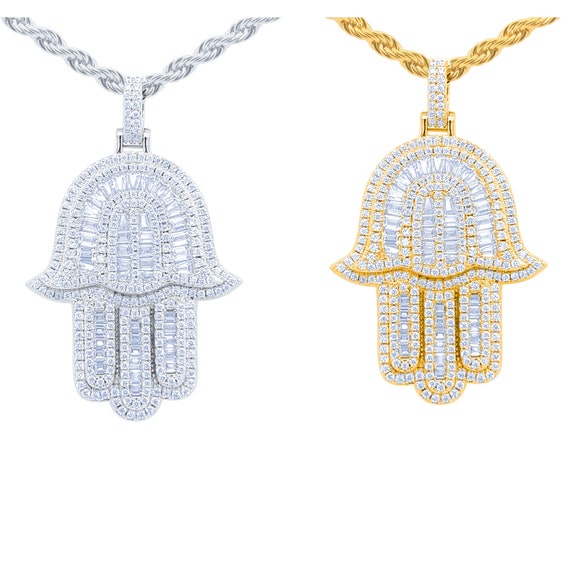 14k Iced Out Hamsa Pendant / Men's 
