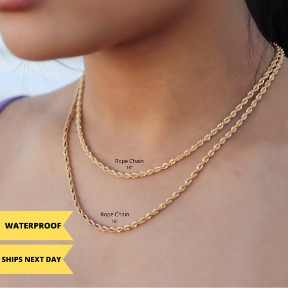3MM Gold Rope Chain Necklace for Woman 